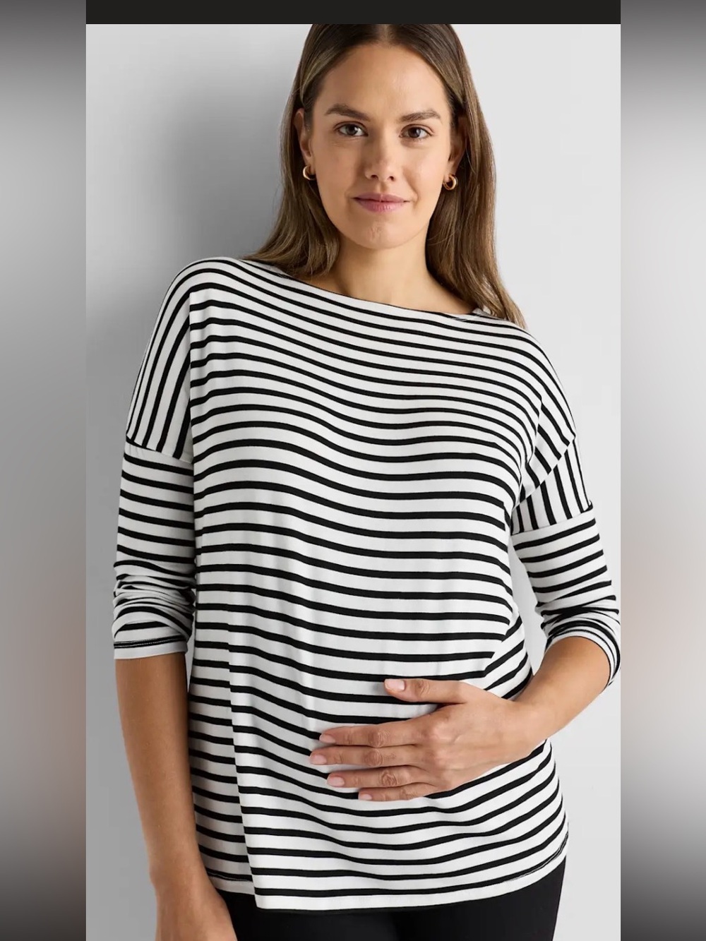 QUINCE NWT bamboo jersey maternity long sleeve striped tee size S